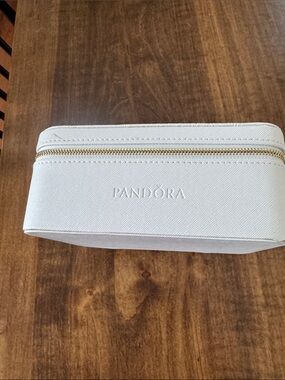 Pandora White Jewelry Case with Gold Zipper Detail